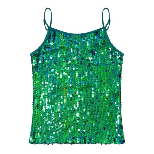 Agoky Mädchen Tank Top Ärmellos Träger Shirts Glitzer Oberteile Tanz Hip Hop Sport Weste Tops in Gold Silber Schwarz Lila Silber Grün 122-128 von Agoky