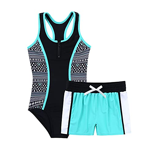 Agoky Mädchen Tankini Set mit Shorts und Rock 3 PCS Badeanzug Oberteile Tank Top Baderock Badeslip zum Schwimmen Schwimmanzug in Lila gr. 98-164 Minzgrün 158-164 von Agoky