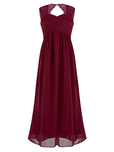 Agoky Mädchen festlich Sommer Chiffon Kleid Ärmellos Partykleid Knielang Hochzeit Blumenmädchen Brautjungfernkleid Gr 104 116 128 140 152 164 Burgundy F 146-152 von Agoky