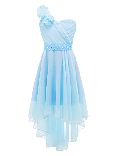 Agoky Mädchen festlich Sommer Chiffon Kleid Ärmellos Partykleid Knielang Hochzeit Blumenmädchen Brautjungfernkleid Gr 104 116 128 140 152 164 Hellblau E 158-164 von Agoky