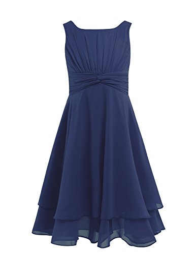 Agoky Mädchen festlich Sommer Chiffon Kleid Ärmellos Partykleid Knielang Hochzeit Blumenmädchen Brautjungfernkleid Gr 104 116 128 140 152 164 Marineblau 152 von Agoky