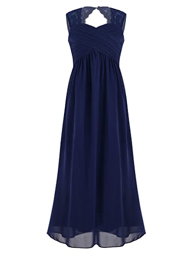 Agoky Mädchen festlich Sommer Chiffon Kleid Ärmellos Partykleid Knielang Hochzeit Blumenmädchen Brautjungfernkleid Gr 104 116 128 140 152 164 Navy blau F 158-164 von Agoky