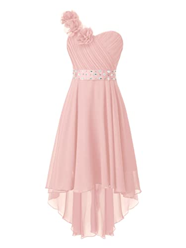 Agoky Mädchen festlich Sommer Chiffon Kleid Ärmellos Partykleid Knielang Hochzeit Blumenmädchen Brautjungfernkleid Gr 104 116 128 140 152 164 Rosa E 110-116 von Agoky