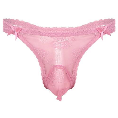 Agoky Männer Spitzen Unterwäsche Sissy Herren Spitze Slips G-Strings Tanga Erotik Dessous Unterhose Briefs Mit Blumenmuster Sexy Kostüm Nachtwäsche Rosa C L von Agoky