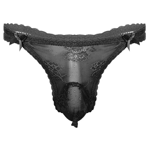 Agoky Männer Spitzen Unterwäsche Sissy Herren Spitze Slips G-Strings Tanga Erotik Dessous Unterhose Briefs Mit Blumenmuster Sexy Kostüm Nachtwäsche Schwarz C L von Agoky