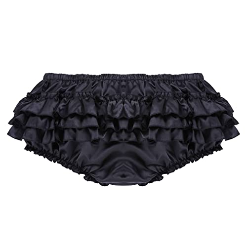 Agoky Männer String Slips Sissy Dessous Höschen Panties Herren Crossdresser Lingerie Satin Unterwäsche Raffung hoher Beinausschnitt Frilly Underwear Schwarz B L von Agoky