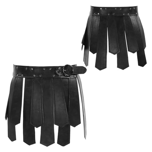 Agoky Mittelalterlich Gladiator PU-Lederrock Römisch Krieger Taillengürtel Punk Gothic Stil Rockgürtel Halloween Cosplay Party Kostüm Wetlook Nachtclub Schwarz A One Size von Agoky