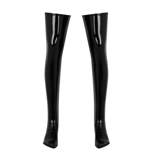 Agoky Overknee Strümpfe in Wetlook Optik Kniestrümpfe für Herren Männer Clubwear gr. M L XL Schwarz XXL von Agoky