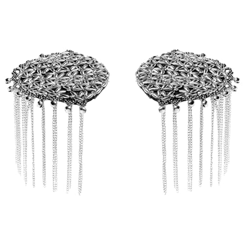 Agoky Retro Punk Quaste Schulter Epaulette Glocken Kette Schulterstücke Abzeichen Für Mann Frau Silber 2 Einheitsgröße von Agoky