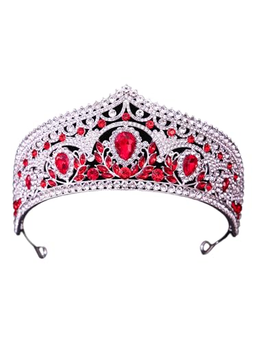 Agoky Sparkly Strass Tiaras Brautkronen Crystal Jeweled Kopfbedeckungen für Hochzeit Party Silberrot One Size von Agoky