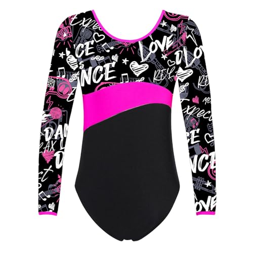 Agoky Turnanzug für Mädchen Sport Body mit Regenbogen Streifen Gymnastikanzug Tanz Trikot Leotards Rock Rose H 122-128 von Agoky