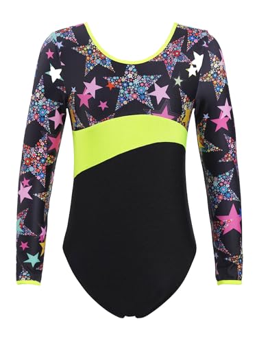 Agoky Turnanzug für Mädchen Sport Body mit Regenbogen Streifen Gymnastikanzug Tanz Trikot Leotards Schwarz C 122-128 von Agoky