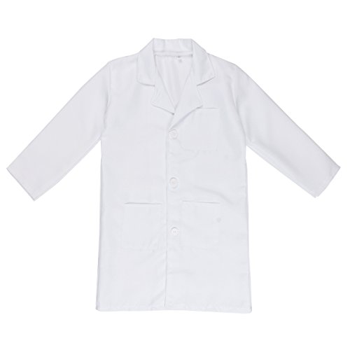 Agoky Unisex Kinder Laborkittel Weiß Baumwolle Labor Kittel Maler Mantel für Jungen Mädchen Cosplay Kostüm Schule und Handwerk Weiß 110 von Agoky