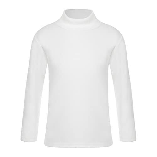 Agoky Unisex Kinder Thermo Unterwäsche Oberteil Rollkragen T-Shirt Langarmshirt Basic Einfarbig Shirts Warme Tops Weiß 122-128 von Agoky