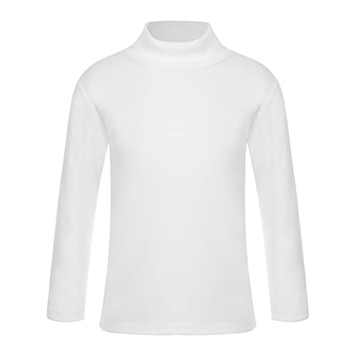 Agoky Unisex Kinder Thermo Unterwäsche Oberteil Rollkragen T-Shirt Langarmshirt Basic Einfarbig Shirts Warme Tops Weiß 146-152 von Agoky