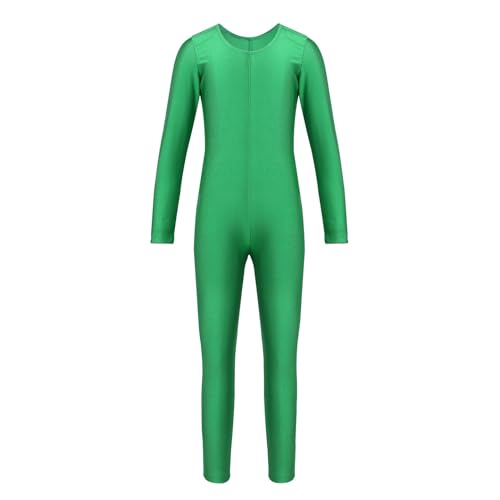 Agoky Unisex Mädchen Jungen Basic Ganzkörperanzug Einteiler Schlafanzug Jumpsuit Kostüm Ballettanzug Overall Langarm Body Grün 110-116 von Agoky