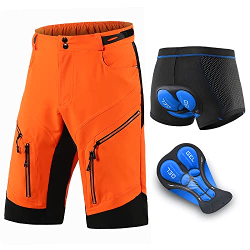 Agolu Fahrradhose mit Radunterhose MTB Shorts Herren Hosen Kurz Baggy Radhose Herren Gepolsterte Mountainbike Hose Atmungsaktiv Schnelltrocknend für Outdoor Aktivitäten(Size:XL,Color:Gelb) von Agolu