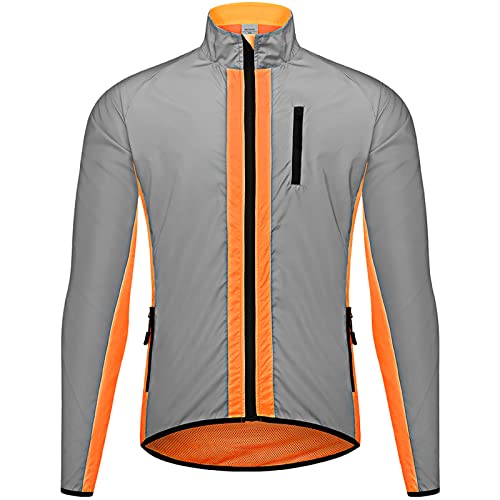 Agolu Fahrradjacke Damen Reflektierend Herren Wasserdicht Atmungsaktiv Radjacke Winddicht Windjacke Voll Reflektierende Regenschutz Fahrrad Jacke für Radfahren Joggen Lau(Size:L,Color:Orange) von Agolu