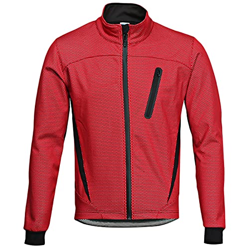 Agolu Fahrradjacke Herren Winter Thermo Fahrradjacke Wasserdicht Atmungsaktiv Winterjacke Unisex Winddicht Radjacke Softshell Fahrrad Jacken Herbst Winter Warme Laufja(Size:L,Color:Rot) von Agolu