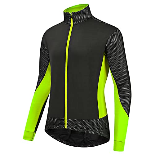 Agolu Fahrradjacke Herren Winter Warm Radsport Jacken Wasserdicht Atmungsaktiv Thermo Fleece MTB Jacket Softshell Winterjacke Winddichte Reflektierende Radlerjacke für J(Size:L,Color:Grün) von Agolu