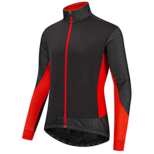 Agolu Fahrradjacke Herren Winter Warm Radsport Jacken Wasserdicht Atmungsaktiv Thermo Fleece MTB Jacket Softshell Winterjacke Winddichte Reflektierende Radlerjacke für Jogg(Size:XL,Color:Rot) von Agolu