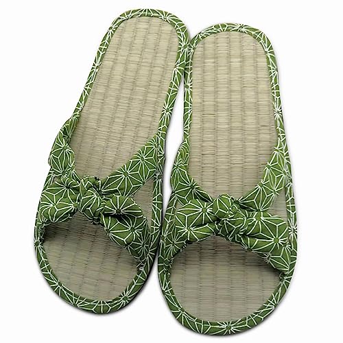 Agolu Flip Flops Bambus Damen Hausschuhe Frauen Zehentrenner Sommer Flip Flops aus Stroh Pantoletten Paare Natürliche Sandalen Grün 39 von Agolu