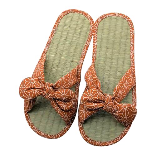 Agolu Flip Flops Bambus Damen Hausschuhe Frauen Zehentrenner Sommer Flip Flops aus Stroh Pantoletten Paare Natürliche Sandalen Orange 38 von Agolu