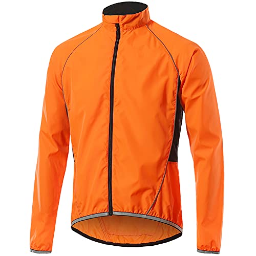 Agolu Herren Fahrradjacke Wasserdicht Atmungsaktiv Radjacke Leichte Reflective Laufjacke Winddicht Softshelljacke für Radfahren Laufen Wandern Outdoor Mountainbike(Size:XL,Color:Orange) von Agolu