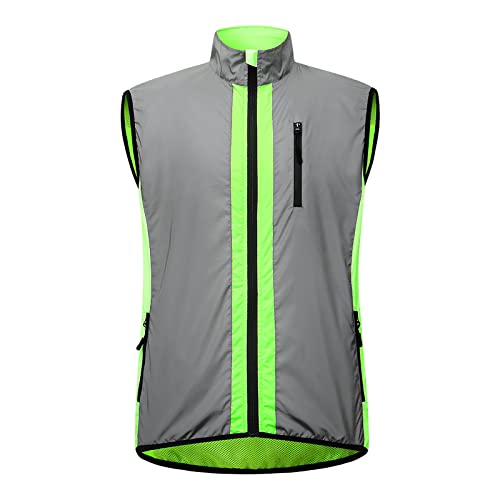 Agolu Herren Fahrradweste Reflektierend Wasserdicht Radweste Ultraleichte Regenschutz Ärmellos Fahrradjacke Atmungsaktiv Radsport Jacken für Outdoor-Sport wie Radfahren(Size:XXXL,Color:Grün) von Agolu