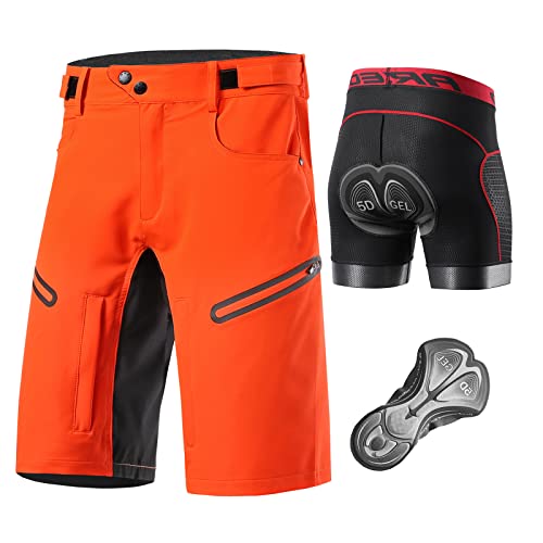 Agolu MTB Hose Herren Kurz Fahrradhose mit Sitzpolster Fahrradunterhose 5D Gel Gepolstert Baggy Radlerhose Kurz Downhill Mountenbike Hose für Sport, Wandern, Trekking, Rennrad(Size:L,Color:Orange) von Agolu