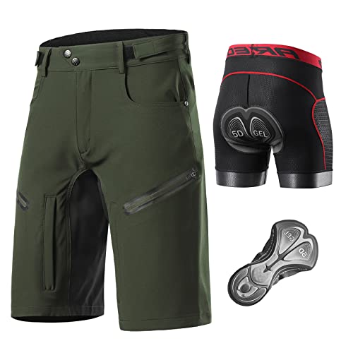 Agolu MTB Hose Herren Kurz Fahrradhose mit Sitzpolster Fahrradunterhose 5D Gel Gepolstert Baggy Radlerhose Kurz Downhill Mountenbike Hose für Sport, Wandern, Trekking, Rennrad(Size:XL,Color:Grün) von Agolu