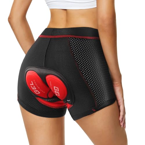 Agolu Radunterhose Damen Gepolstert 5D Atmungsaktiv Fahrradunterhose Damen Gepolstert Stoßfest Radlerunterhose Damen Radler Fahrrad Unterwäsche Short Gepolstert(Size:L,Color:Rot) von Agolu