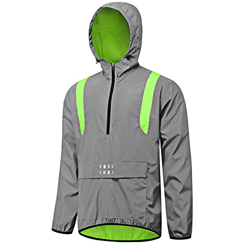 Agolu Reflektierende Fahrrenjacke Herrenjacke Damen Regenjacke Unisex Full Reflective Jacke Wasserdicht Atmungsaktiv Running Jacket Softshell Radlerjacke Reflektierend (Size:XXL,Color:Silber) von Agolu