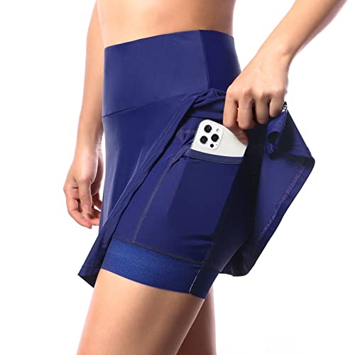 Fahrradrock Damen 2 in 1 Radlerhose Hosenrock mit Sitzpolster Frauen Radlerhose mit 4D Gel Gepolstert Summer Sport Skort Atmungsaktive Schnelltrockende Fahrradhose Rock(Size:XXL,Color:Blau) von Agolu