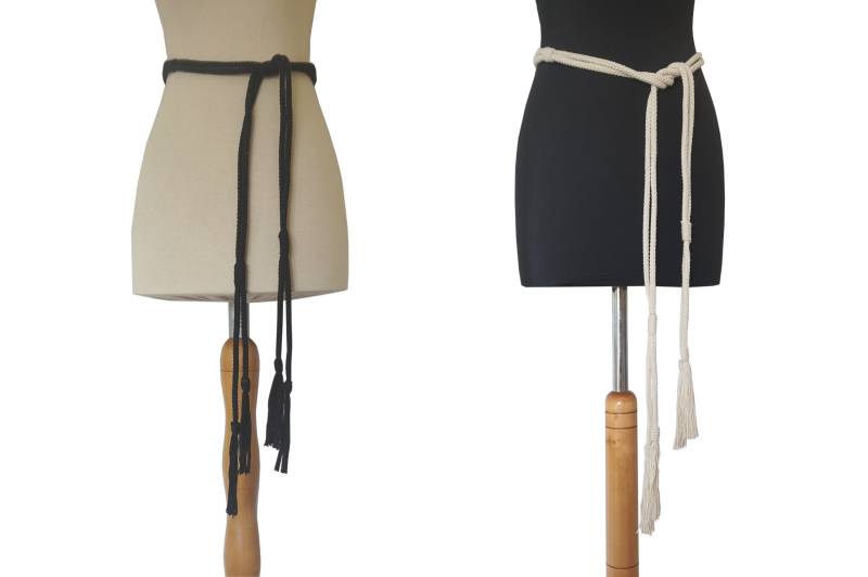 Baumwoll-Seilkordel Quaste Gürtel Schwarz Ecru Baumwoll-Seilkordel Quaste Gürtel Schwarz Ecru von AgrafaStore