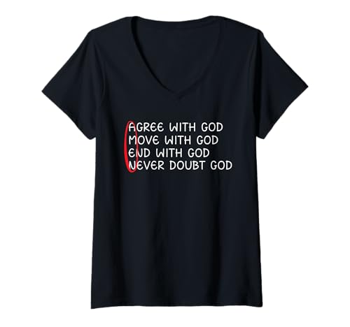 Damen Stimme Gott zu, bewege Dich mit Gott, beende mit Gott Jesus Christian T-Shirt mit V-Ausschnitt von Agree With God Move With God End With God Outfits