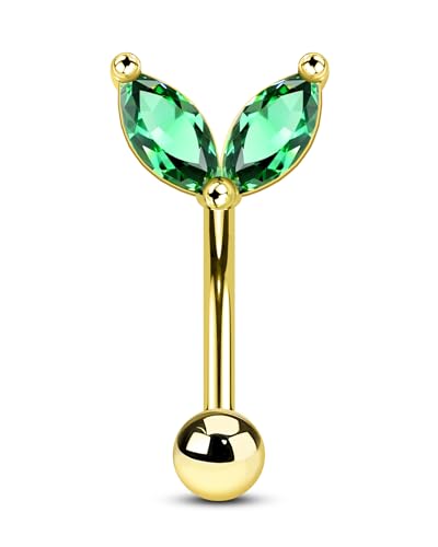 Agrewd 16G Rook Piercing Schmuck Grün CZ Gold Augenbrauen Piercing Curved Barbell 316l Chirurgenstahl Helix Knorpel Ohrring Stange Daith Tragus Schmuck Rook Augenbrauenpiercing für Frauen 8mm von Agrewd