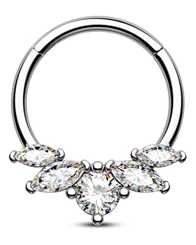 Agrewd 16G Septum Ring Chirurgenstahl 316l Daith Ohrringe Lotus Klarer CZ Helix Piercings Schmuck Silber Septum Daith Knorpel Hoop Ohrring für Frauen 8mm von Agrewd