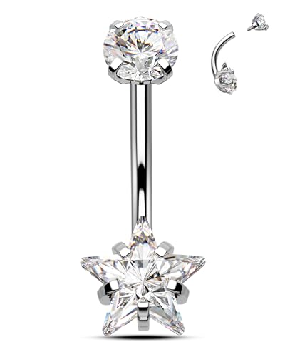 Agrewd G23 Massiv Titan Stern Bauchnabelpiercing 14g Innengewinde Bauch Bananabells Für Frauen Klare Zirkon Nabel Piercing Schmuck von Agrewd