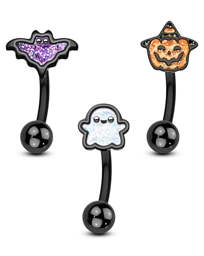 Agrewd Halloween Rook Piercing Schmuck 16G Augenbrauenpiercing Fledermaus Kürbis Geist Tragus Helix Schmuck 8mm 316l Chirurgenstahl Schwarz Rook Augenbrauen Piercing für Frauen von Agrewd