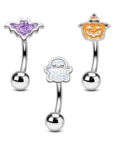 Agrewd Halloween Rook Piercing Schmuck 16G Augenbrauenpiercing Fledermaus Kürbis Geist Tragus Helix Schmuck 8mm 316l Chirurgenstahl Silber Rook Augenbrauen Piercing für Frauen von Agrewd