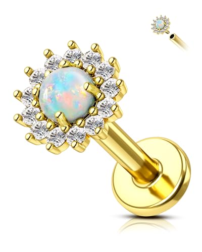 Agrewd Helix Piercing Schmuck Knorpel Ohrringe Opal Blume Flat Back Labret Lippenstecker 16G Vorwärts Tragus Medusa Piercing Schmuck Chirurgenstahl Innengewinde Helix Ohrring für Frauen von Agrewd