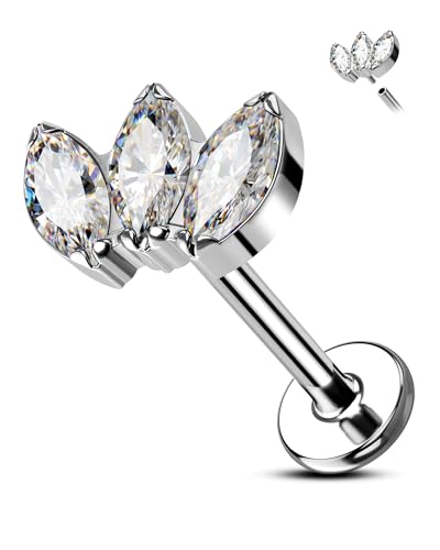 Agrewd Helix Stecker Ohrring G23 Titan Tragus Piercing Schmuck 16G Forward Helix Knorpel Ohrringe Stecker Conch Labret Lippenpiercing Flacher Rücken Medusa Piercing 8mm für Frauen Klar CZ von Agrewd