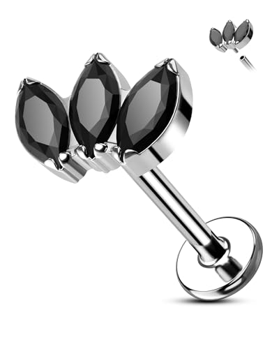 Agrewd Helix Stecker Ohrring G23 Titan Tragus Piercing Schmuck 16G Forward Helix Knorpel Ohrringe Stecker Conch Labret Lippenpiercing Flacher Rücken Medusa Piercing 8mm für Frauen Schwarz CZ von Agrewd