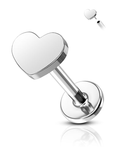 Agrewd Minimalistische Herz Stern Blitz Knorpel Ohrstecker G23 Massives Titan Vorwärts Helix Tragus Ohrringe Flache Rückseite Innengewinde 16G Lippe Labret Medusa Piercing Schmuck für Frauen, Titan von Agrewd