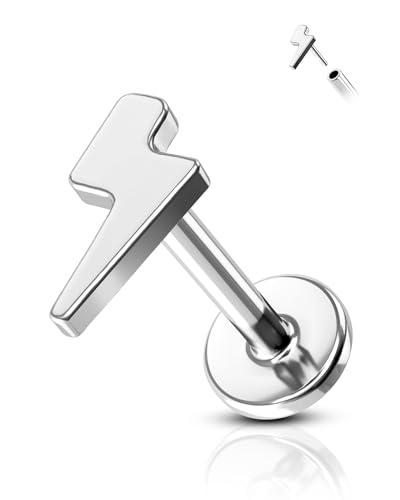 Agrewd Minimalistische Herz Stern Blitz Knorpel Ohrstecker G23 Massives Titan Vorwärts Helix Tragus Ohrringe Flache Rückseite Innengewinde 16G Lippe Labret Medusa Piercing Schmuck für Frauen, Titan von Agrewd