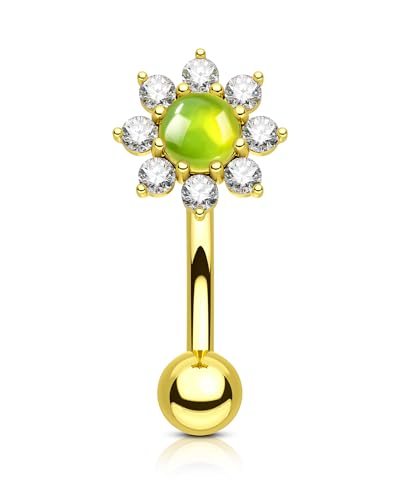 Agrewd Rook Piercing Schmuck Senfgrün Blume Augenbraue Bars 16G Knorpel Ohrringe 316L Chirurgenstahl Tragus Piercing Schmuck 8mm Gold Augenbrauen Schmuck für Frauen von Agrewd