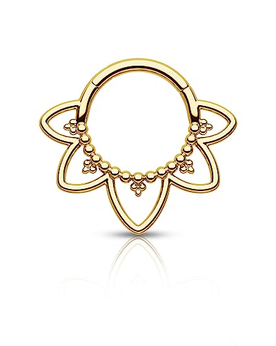 Agrewd Schmuck Minimalistische Lotusblume G23 Solid Titan Septum Piercing 16G 316L Edelstahl Septum Clicker Silber Gold Daith Ohrringe 8/10MM Daith Piercing Schmuck für Frauen Männer von Agrewd