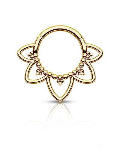 Agrewd Schmuck Minimalistische Lotusblume G23 Solid Titan Septum Piercing 16G 316L Edelstahl Septum Clicker Silber Gold Daith Ohrringe 8/10MM Daith Piercing Schmuck für Frauen Männer von Agrewd