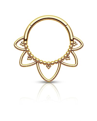 Agrewd Schmuck Minimalistische Lotusblume G23 Solid Titan Septum Piercing 16G 316L Edelstahl Septum Clicker Silber Gold Daith Ohrringe 8/10MM Daith Piercing Schmuck für Frauen Männer von Agrewd